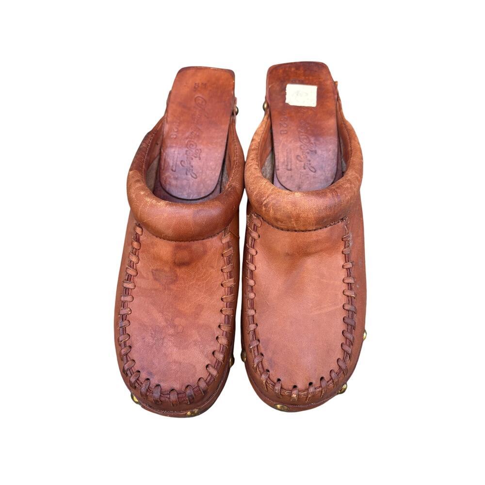Vintage Leather Clogs Made in Brazil Size 8M Wood Heel